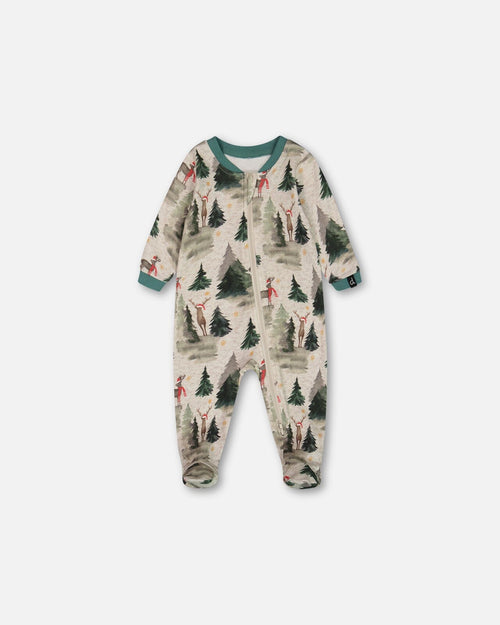 Organic Cotton One Piece Pajama Gray Mix Printed Reindeer Pajamas Deux par Deux 