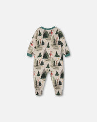 Organic Cotton One Piece Pajama Gray Mix Printed Reindeer Pajamas Deux par Deux 