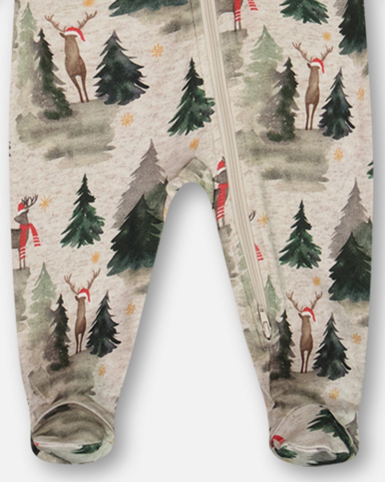 Organic Cotton One Piece Pajama Gray Mix Printed Reindeer Pajamas Deux par Deux 