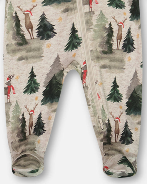 Organic Cotton One Piece Pajama Gray Mix Printed Reindeer Pajamas Deux par Deux 