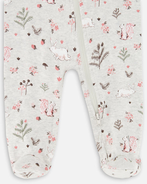 Organic Cotton One Piece Pajama Beige Mix Printed Squirrel Pajamas Deux par Deux 