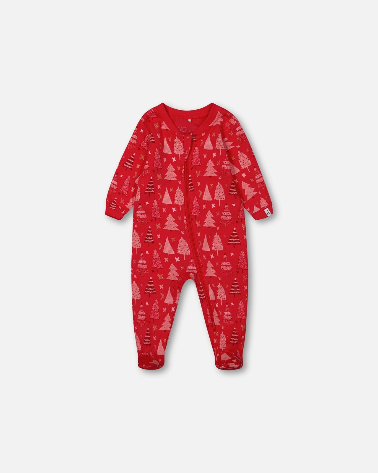 Organic Cotton One Piece Pajama Red Printed Christmas Tree Pajamas Deux par Deux 