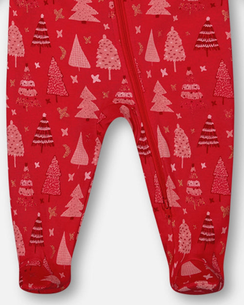 Organic Cotton One Piece Pajama Red Printed Christmas Tree Pajamas Deux par Deux 