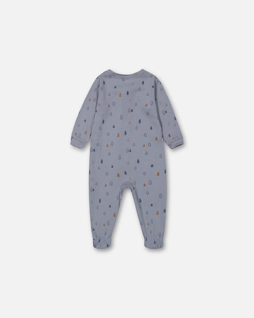 Organic Cotton One Piece Pajama Air Blue Printed Trees Pajamas Deux par Deux 