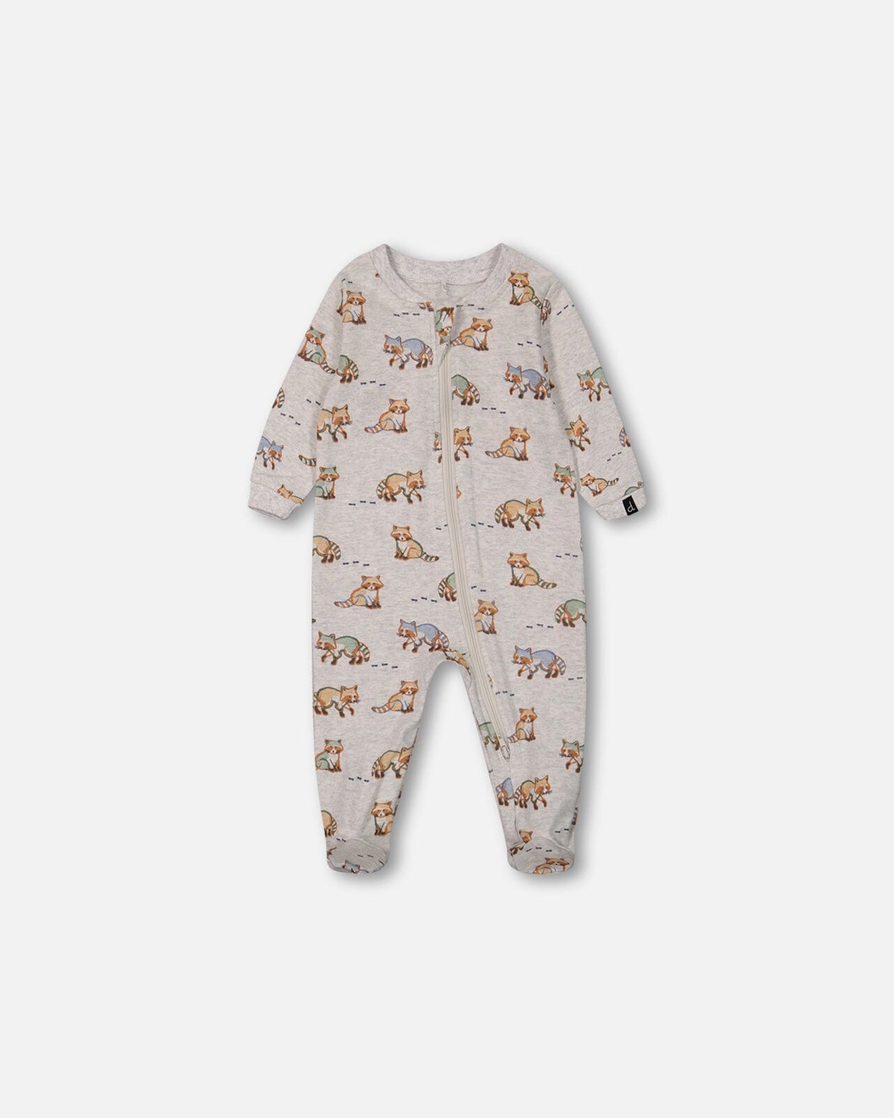 Organic Cotton One Piece Pajama Beige Mix Printed Racoons Pajamas Deux par Deux 