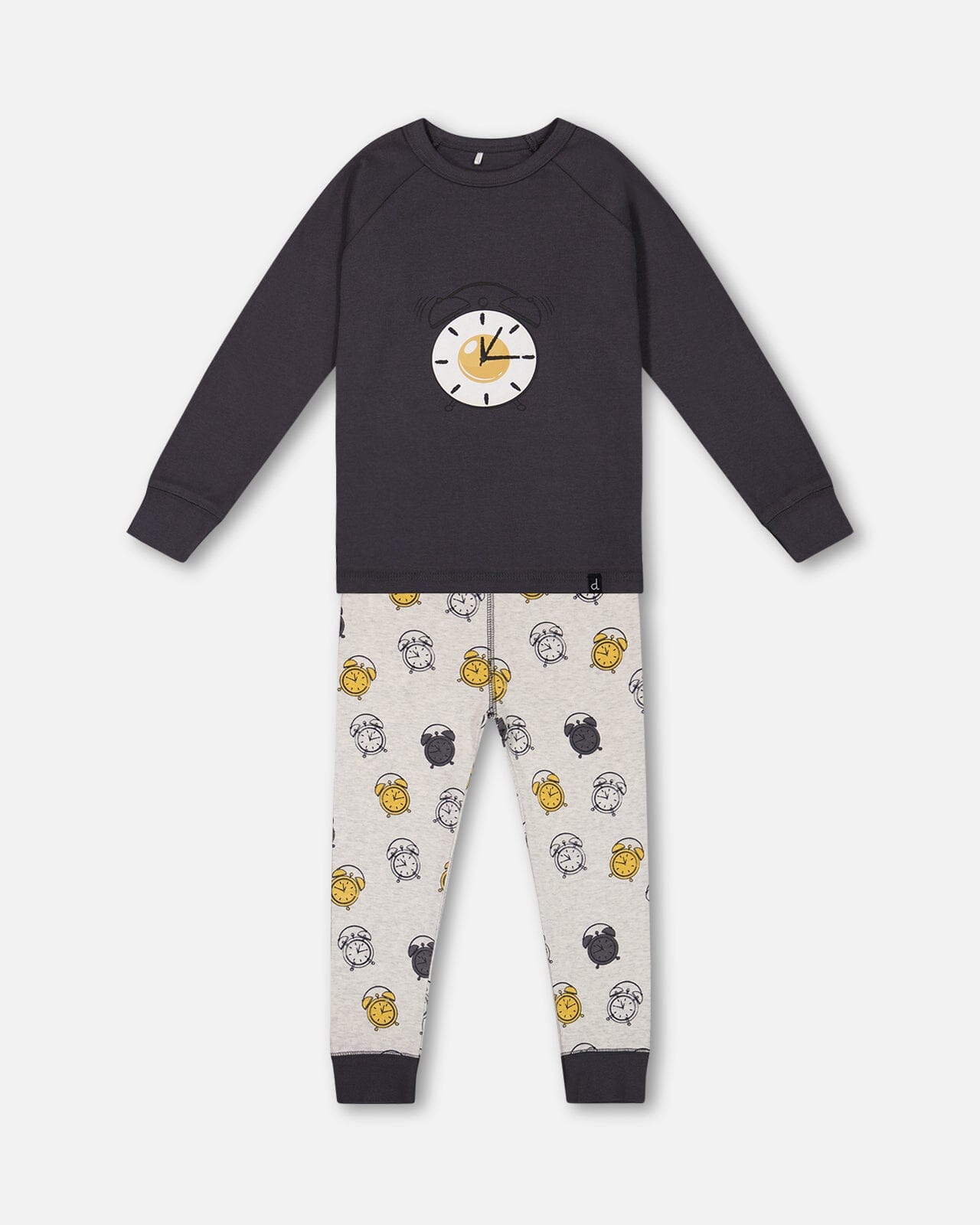 Organic Cotton Two Piece Pajama Set Gray Printed Egg-O-Clock Pajamas Deux par Deux 