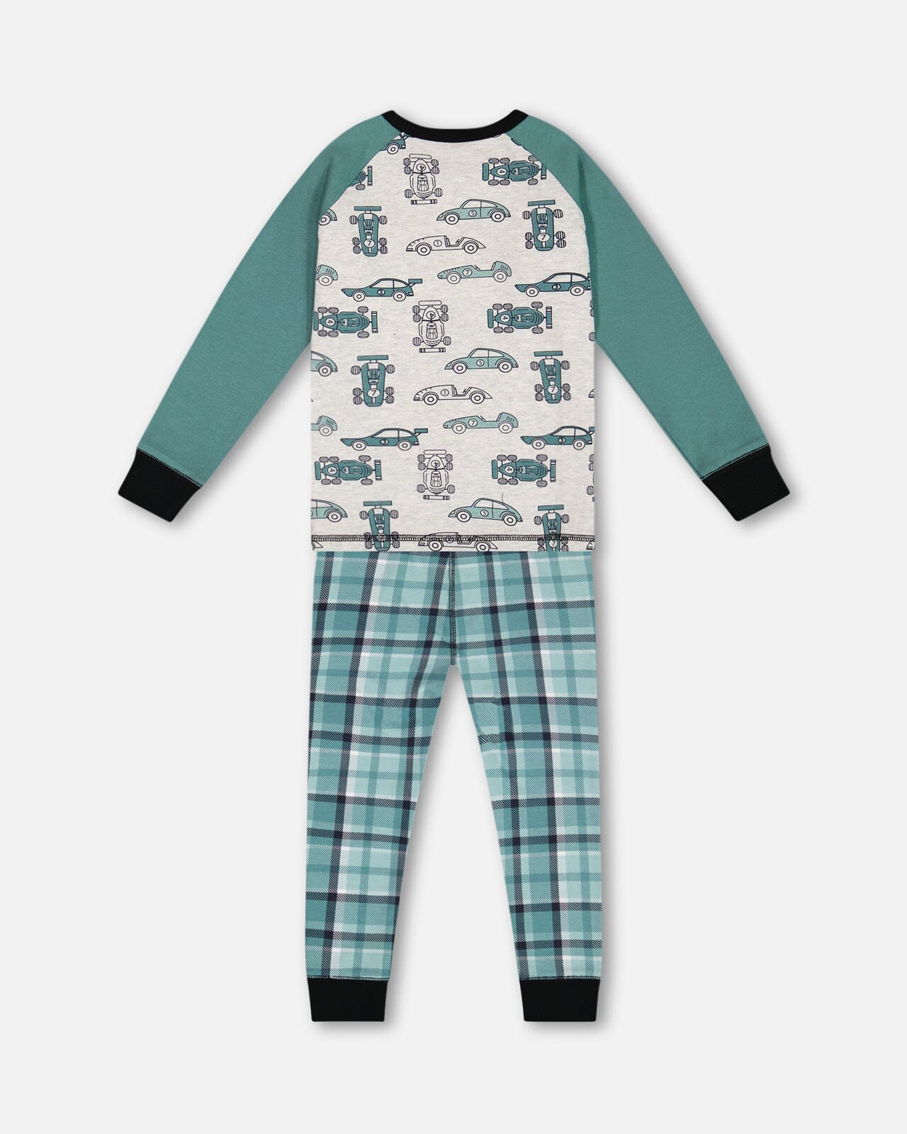 Organic Cotton Two Piece Pajama Set Green Printed Cars Pajamas Deux par Deux 