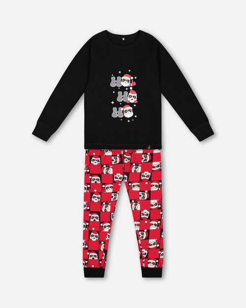 Organic Cotton Two Piece Pajama Set Red Printed Santa Pajamas Deux par Deux 