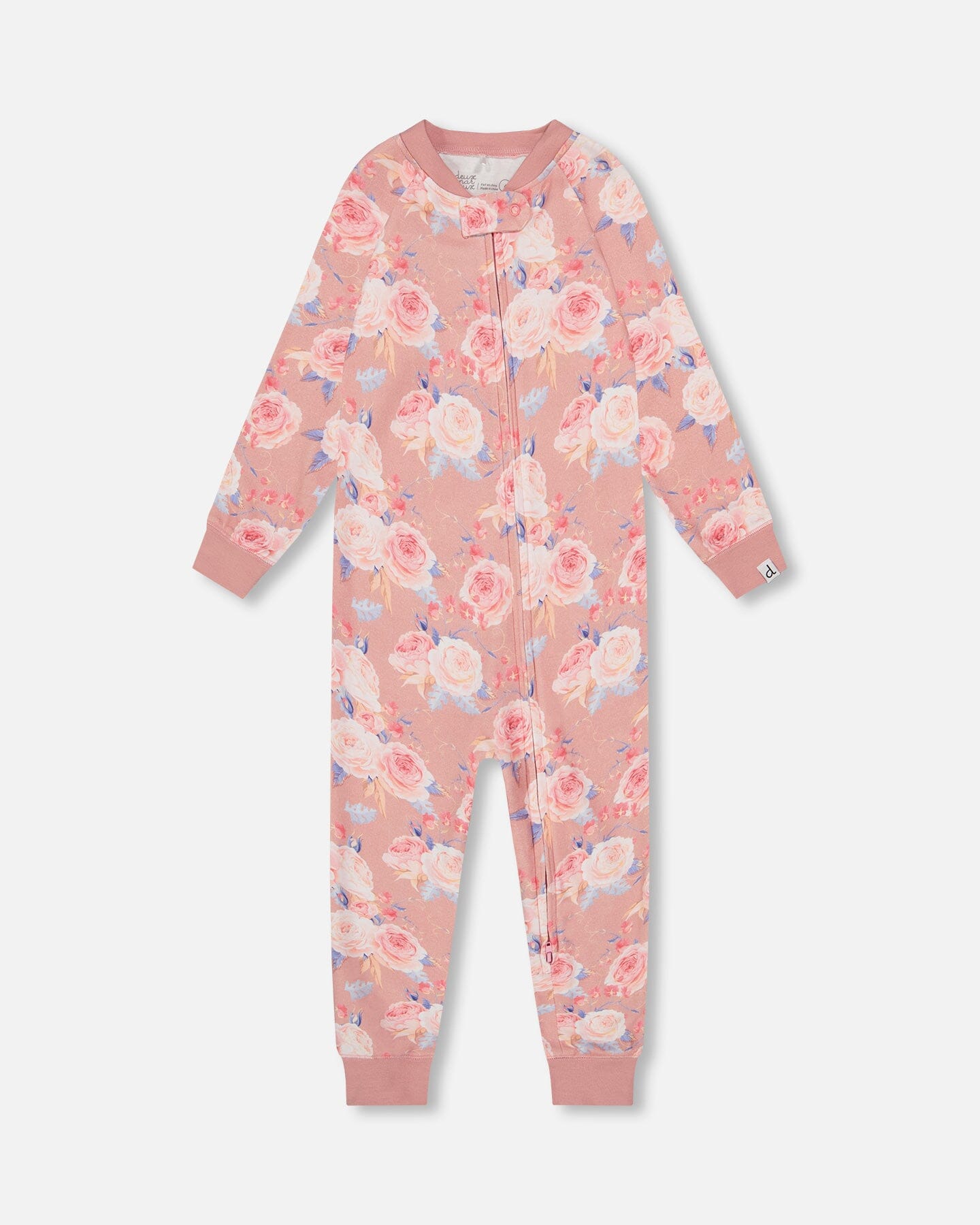 Organic Cotton One Piece Pajama Old Pink Printed Roses Pajamas Deux par Deux 