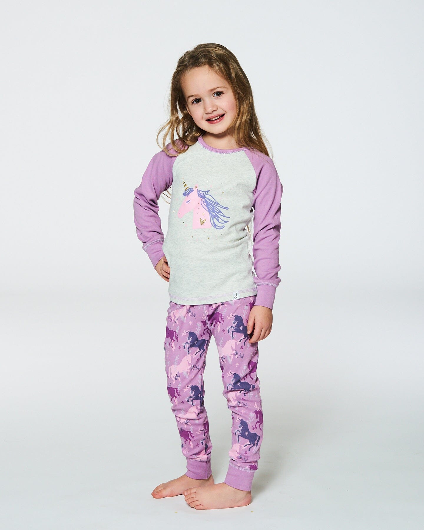 Organic Cotton Two Piece Pajama Set Mauve Printed Unicorns Pajamas Deux par Deux 