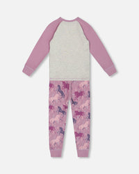 Organic Cotton Two Piece Pajama Set Mauve Printed Unicorns Pajamas Deux par Deux 