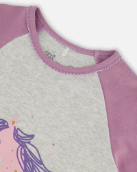 Organic Cotton Two Piece Pajama Set Mauve Printed Unicorns Pajamas Deux par Deux 