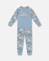 Organic Cotton Two Piece Pajama Set Air Blue Printed Mama Bears Pajamas Deux par Deux 