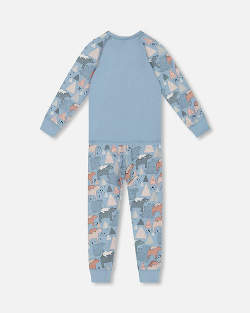 Organic Cotton Two Piece Pajama Set Air Blue Printed Mama Bears Pajamas Deux par Deux 