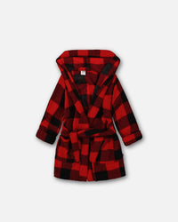 Plush Robe Plaid Black And Red Pajamas Deux par Deux 