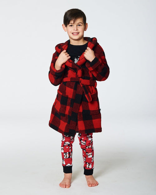 Plush Robe Plaid Black And Red Pajamas Deux par Deux 