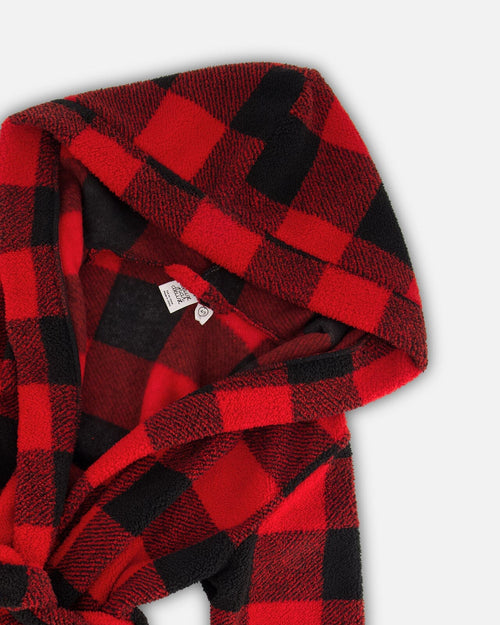 Plush Robe Plaid Black And Red Pajamas Deux par Deux 