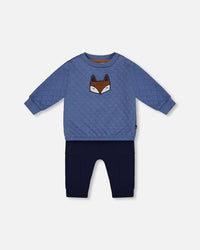 Quilted Sweatshirt And Fleece Pant Set Blue Sets Deux par Deux 