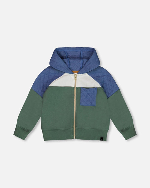 Full Zip Colorblock Hooded Fleece Sweatshirt Forest Green Sweaters & Hoodies Deux par Deux 