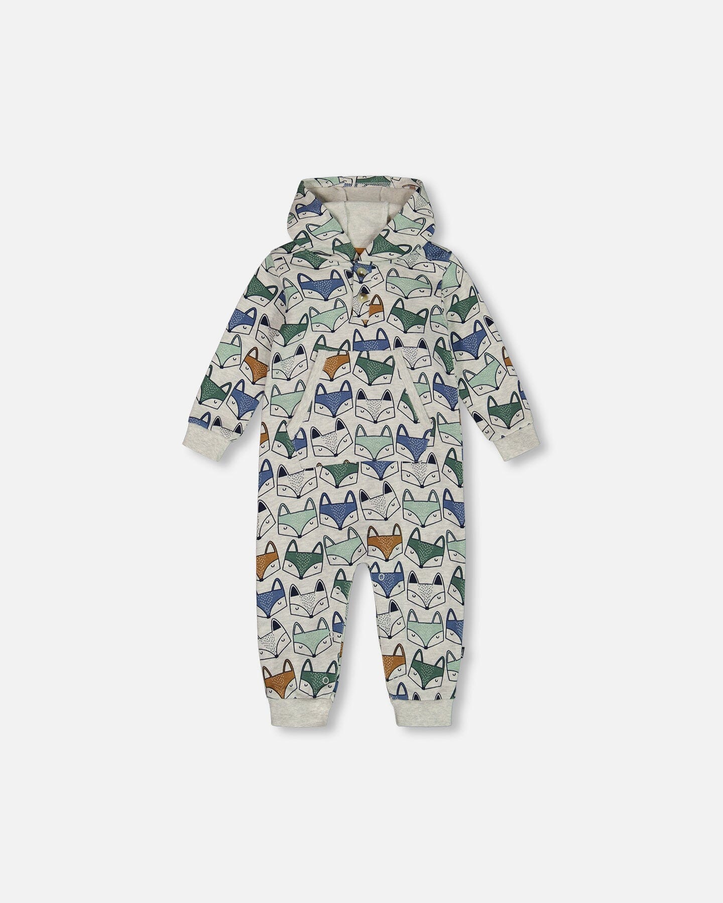 Printed Fox Hooded Fleece Jumpsuit Gray Mix One-Piece & Baby Rompers Deux par Deux 