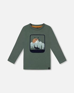T-Shirt With Print Forest Green Tees & Tops Deux par Deux 