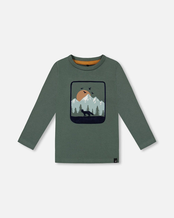 T-Shirt With Print Forest Green Tees & Tops Deux par Deux 