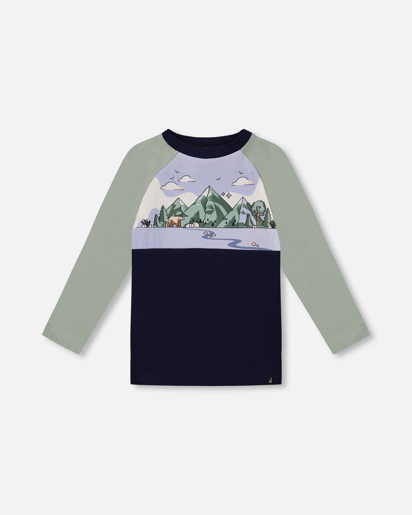 Raglan T-Shirt With Print Sage And Navy Tees & Tops Deux par Deux 