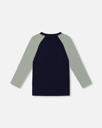 Raglan T-Shirt With Print Sage And Navy Tees & Tops Deux par Deux 