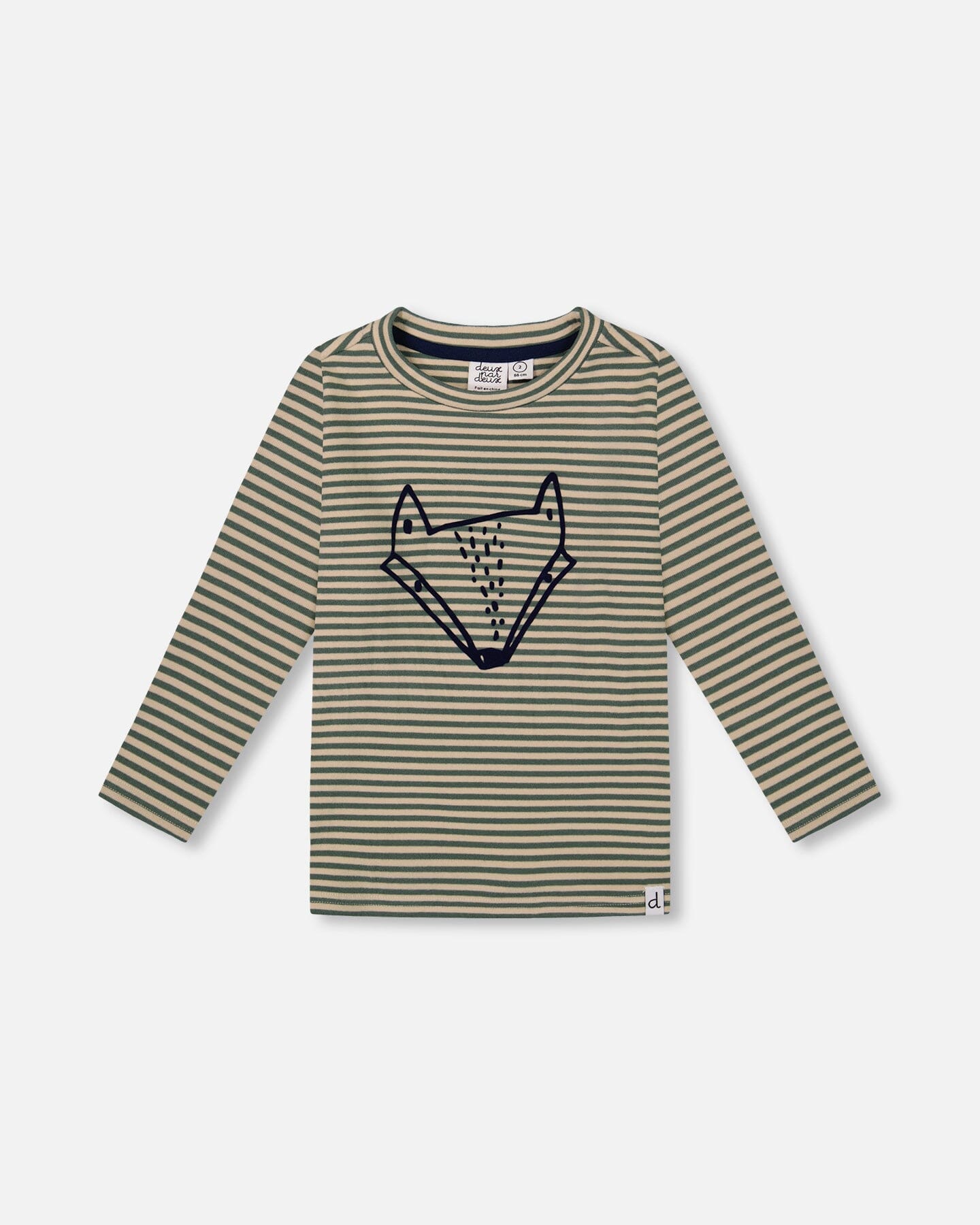 Super Soft Striped T-Shirt With Print Green And Beige Tees & Tops Deux par Deux 