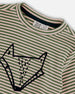 Super Soft Striped T-Shirt With Print Green And Beige Tees & Tops Deux par Deux 