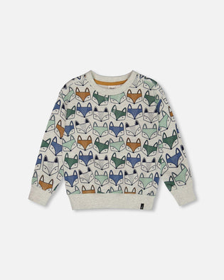 Printed Fox Fleece Sweatshirt Gray Mix Sweaters & Hoodies Deux par Deux 