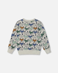 Printed Fox Fleece Sweatshirt Gray Mix Sweaters & Hoodies Deux par Deux 