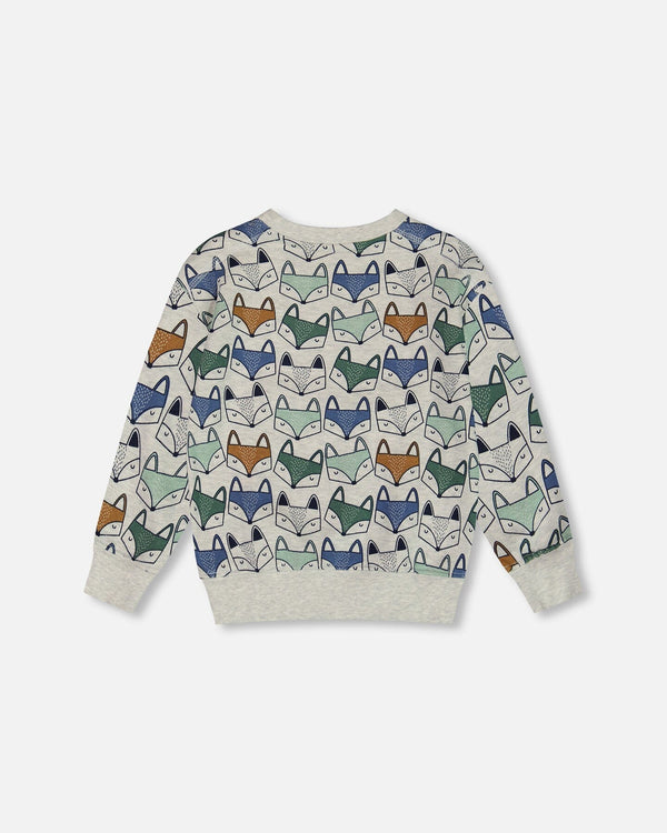 Printed Fox Fleece Sweatshirt Gray Mix Sweaters & Hoodies Deux par Deux 