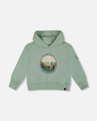 Hooded Fleece Sweatshirt With Print Sage Sweaters & Hoodies Deux par Deux 