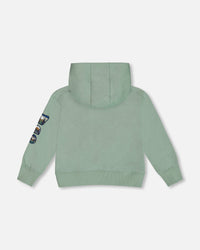 Hooded Fleece Sweatshirt With Print Sage Sweaters & Hoodies Deux par Deux 