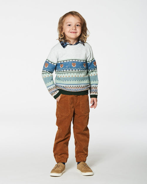 Jacquard Sweater With Fox Beige, Blue And Green Sweaters & Hoodies Deux par Deux 