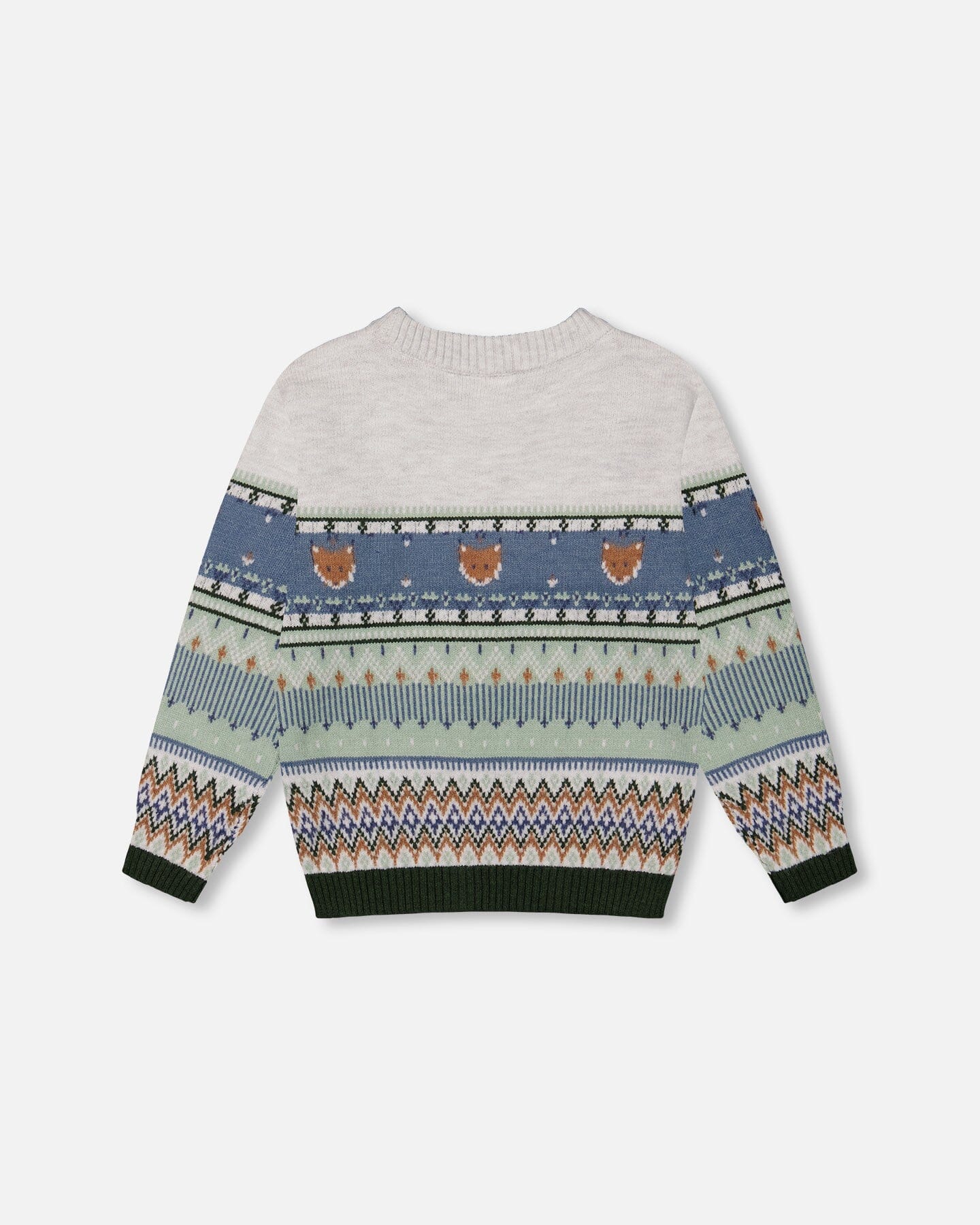 Jacquard Sweater With Fox Beige, Blue And Green Sweaters & Hoodies Deux par Deux 