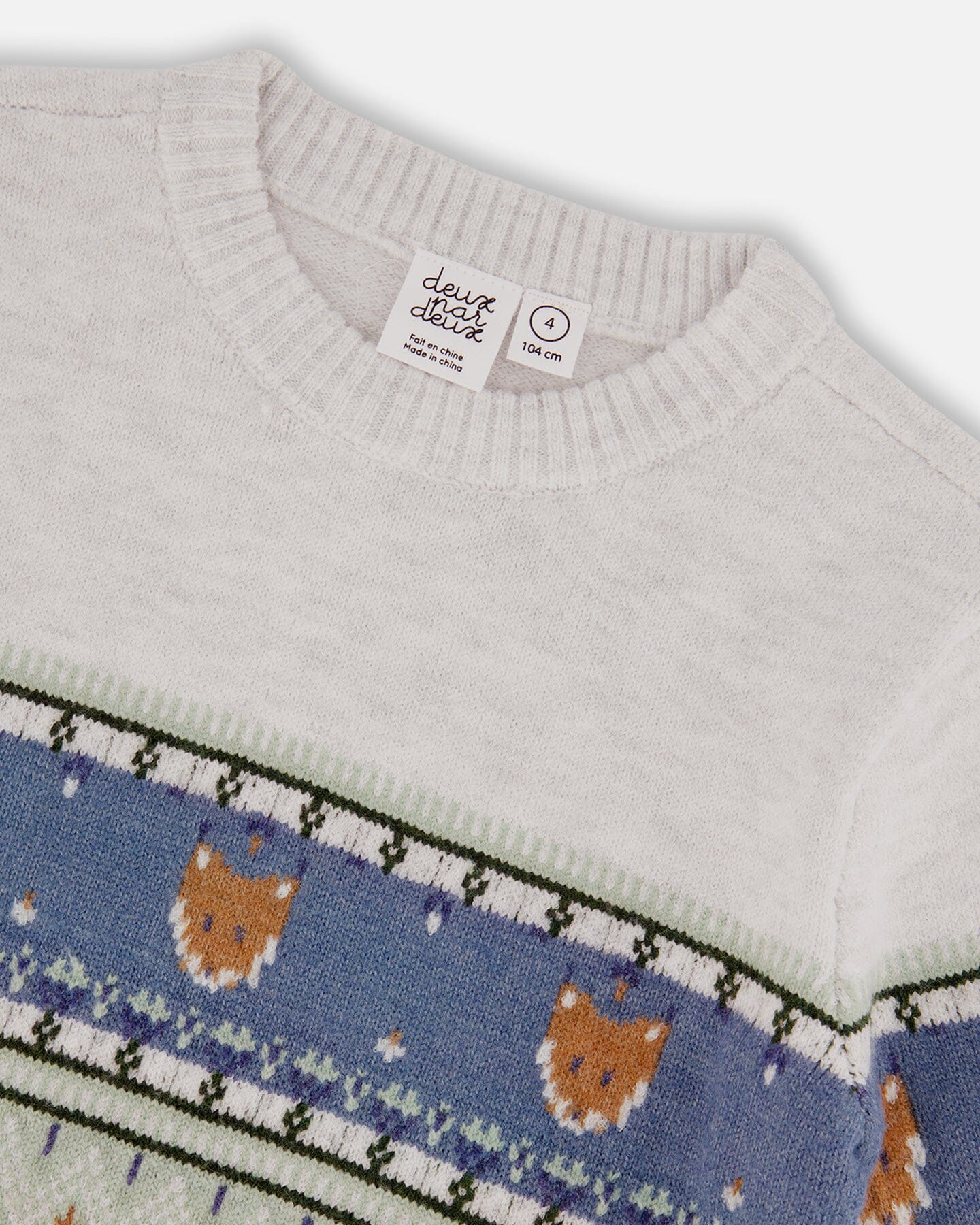 Jacquard Sweater With Fox Beige, Blue And Green Sweaters & Hoodies Deux par Deux 