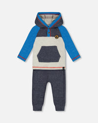 Super Soft Hooded Top And Brushed Jersey Pant Set Navy Sets Deux par Deux 