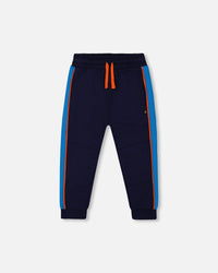 Fleece Sweatpants With Contrast Sides Navy Pants & Shorts Deux par Deux 