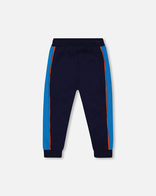 Fleece Sweatpants With Contrast Sides Navy Pants & Shorts Deux par Deux 