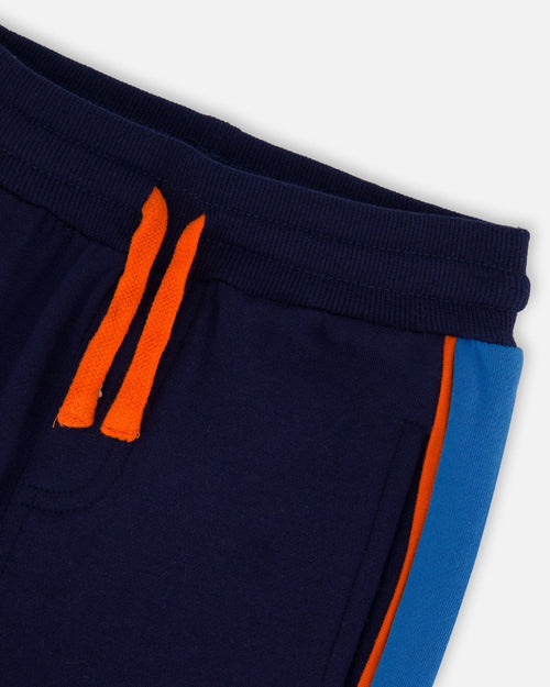 Fleece Sweatpants With Contrast Sides Navy Pants & Shorts Deux par Deux 