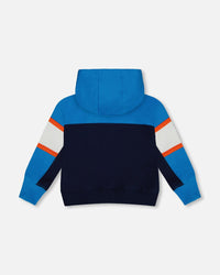 Full Zip Colorblock Hooded Fleece Sweatshirt Navy Sweaters & Hoodies Deux par Deux 