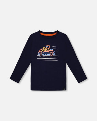 T-Shirt With Print Navy Tees & Tops Deux par Deux 