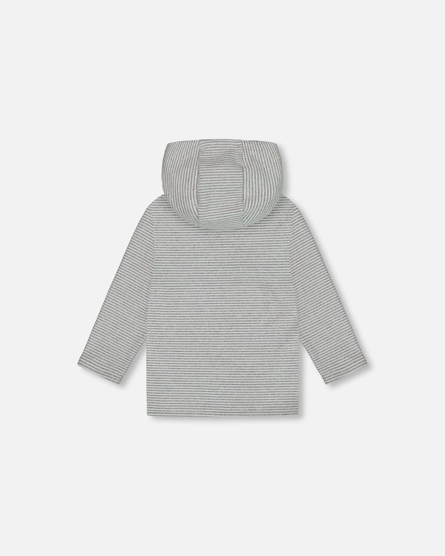 Super Soft Hooded T-Shirt With Print Gray Stripe Tees & Tops Deux par Deux 