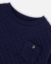 Quilted Sweatshirt With Pocket Navy Sweaters & Hoodies Deux par Deux 