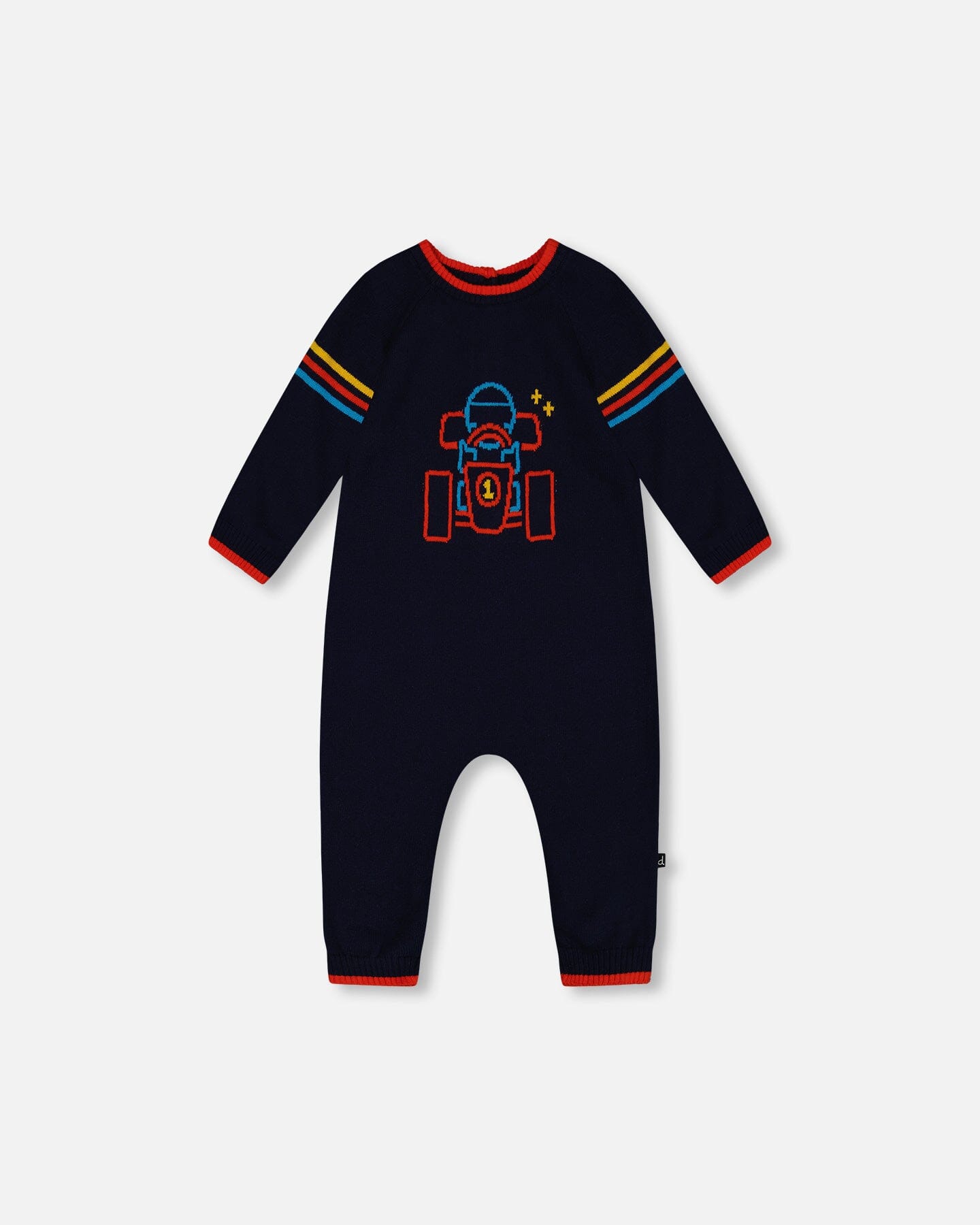 Knitted Jumpsuit With Karting Jacquard Navy One-Piece & Baby Rompers Deux par Deux 