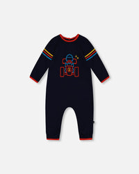 Knitted Jumpsuit With Karting Jacquard Navy One-Piece & Baby Rompers Deux par Deux 