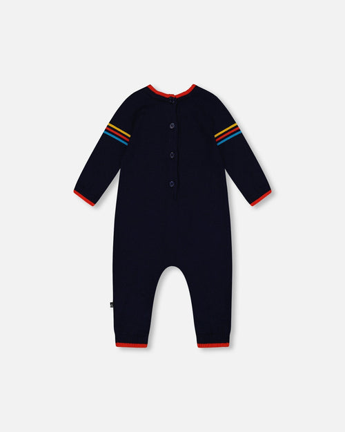 Knitted Jumpsuit With Karting Jacquard Navy One-Piece & Baby Rompers Deux par Deux 