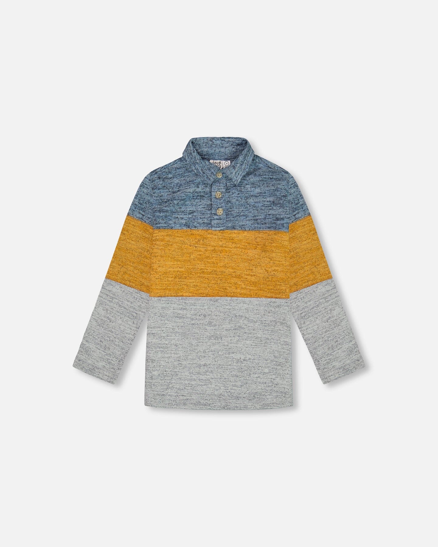 Colorblock Polo Stripe Blue, Orange And Grey Tees & Tops Deux par Deux 